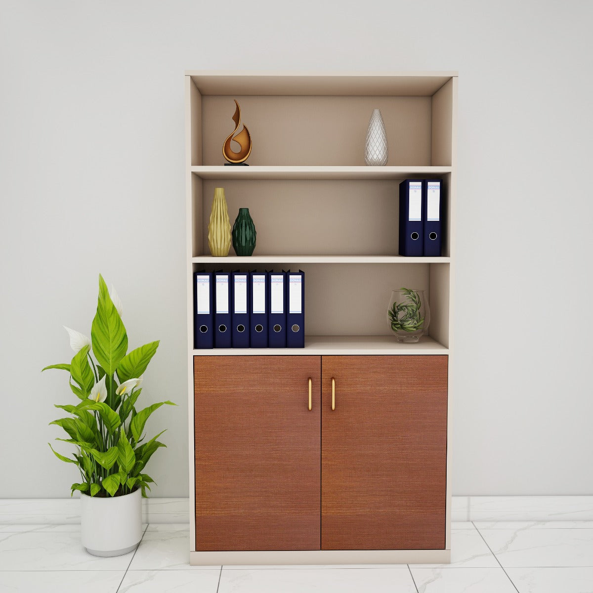 Office Cabinet, Beige Color & Wood Office Cabinet, Office Cabinet with open shelf, Office Cabinet with Shutter, Office Cabinet - EL- 10021