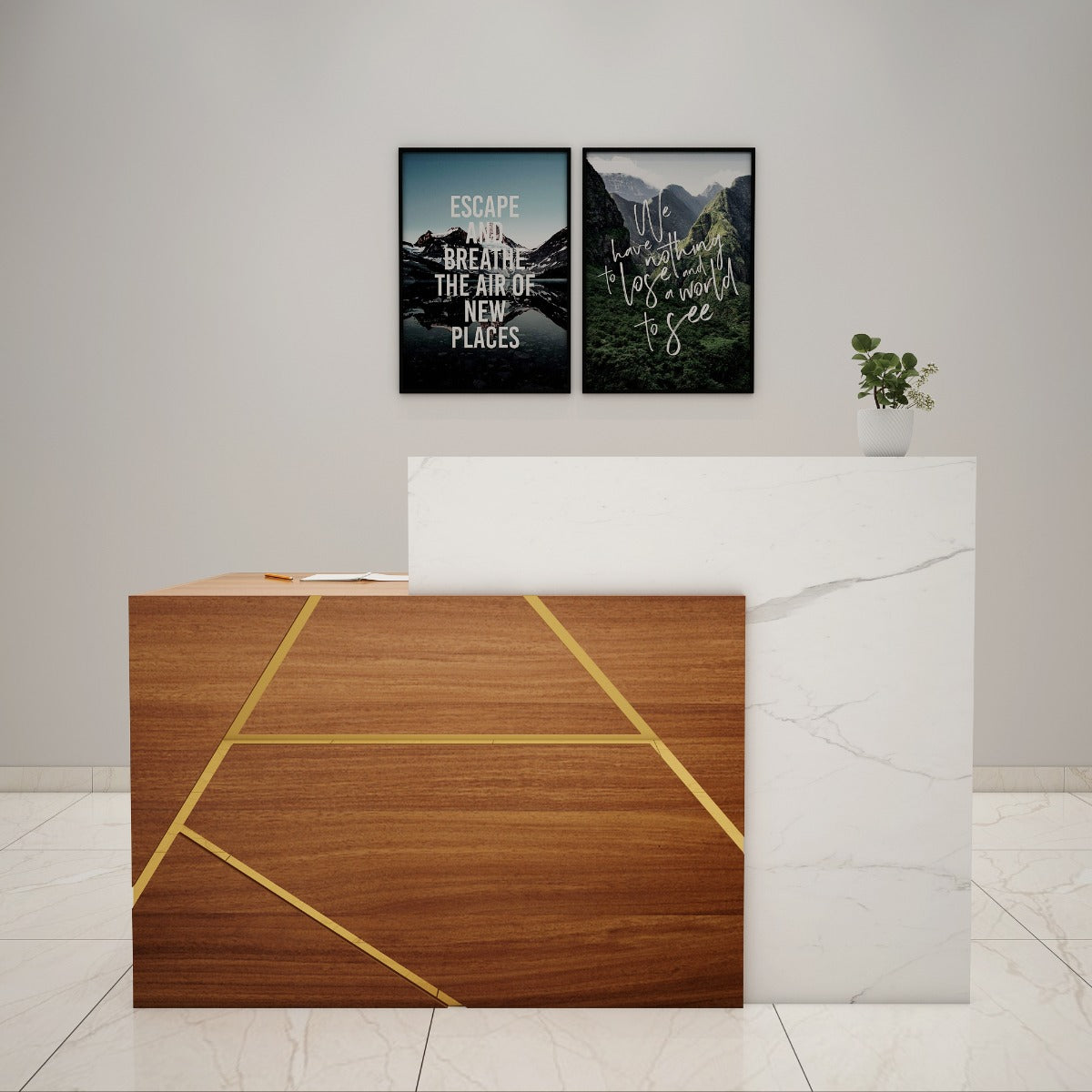 Minimalist Reception Desk with Integrated Storage and Privacy Panel VT - 12071