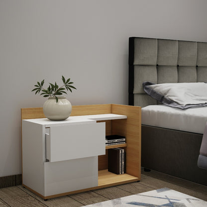 Bed Side Table, Wood & White Color Bed Side Table, Bed Side Table with open shelf, Bed Side Table with Drawer, Bed Side Table - EL - 12061