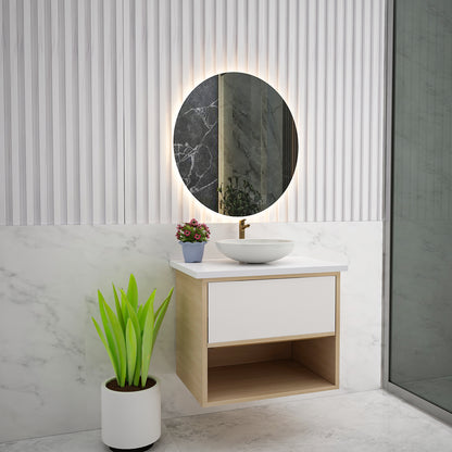 Minimalist Floating Vanity with Storage Drawer and Open Display Shelf 2081