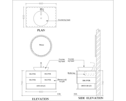 Wooden White & Grey Colored Wall Mounted Bathroom Vanity with Drawer- VI308