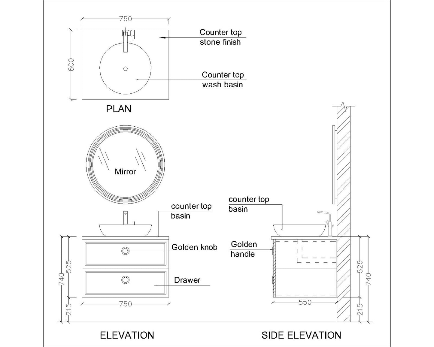 "Vanity, Beige & White Vanity, Wooden Vanity, Vanity with Drawer, Vanity for Bathroom,   Wall Mounted Vanity, Vanity - EL212 "