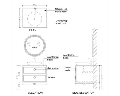 "Vanity, Beige & White Vanity, Wooden Vanity, Vanity with Drawer, Vanity for Bathroom,   Wall Mounted Vanity, Vanity - EL212 "