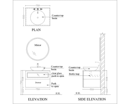 Vanity/Water Resistant Vanity in PVC laminate finish,Bathroom Vanity in water resistant finish,bathroom wall hanging unit with PVC  finish-EL205