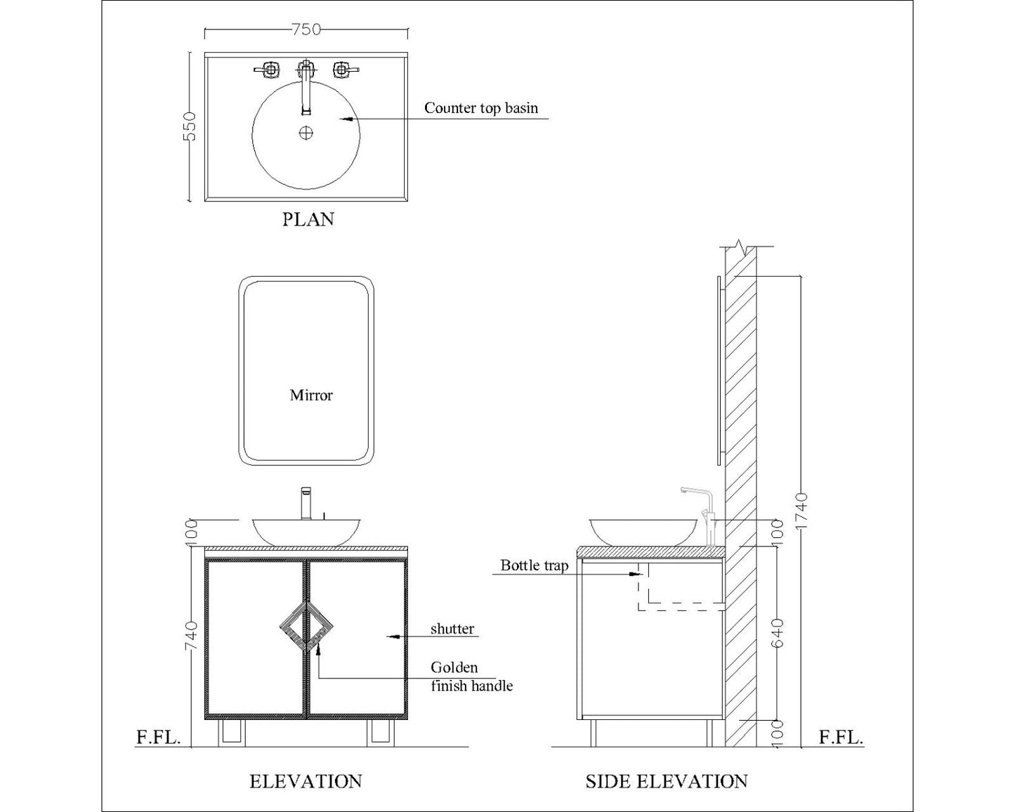 Vanity/Water Resistant Vanity in Decor Laminate finish,Bathroom Vanity in water resistant finish,bathroom Floor mounted unit with PVC  finish-EL203