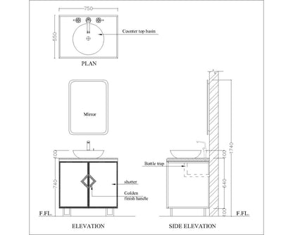 Vanity/Water Resistant Vanity in Decor Laminate finish,Bathroom Vanity in water resistant finish,bathroom Floor mounted unit with PVC  finish-EL203