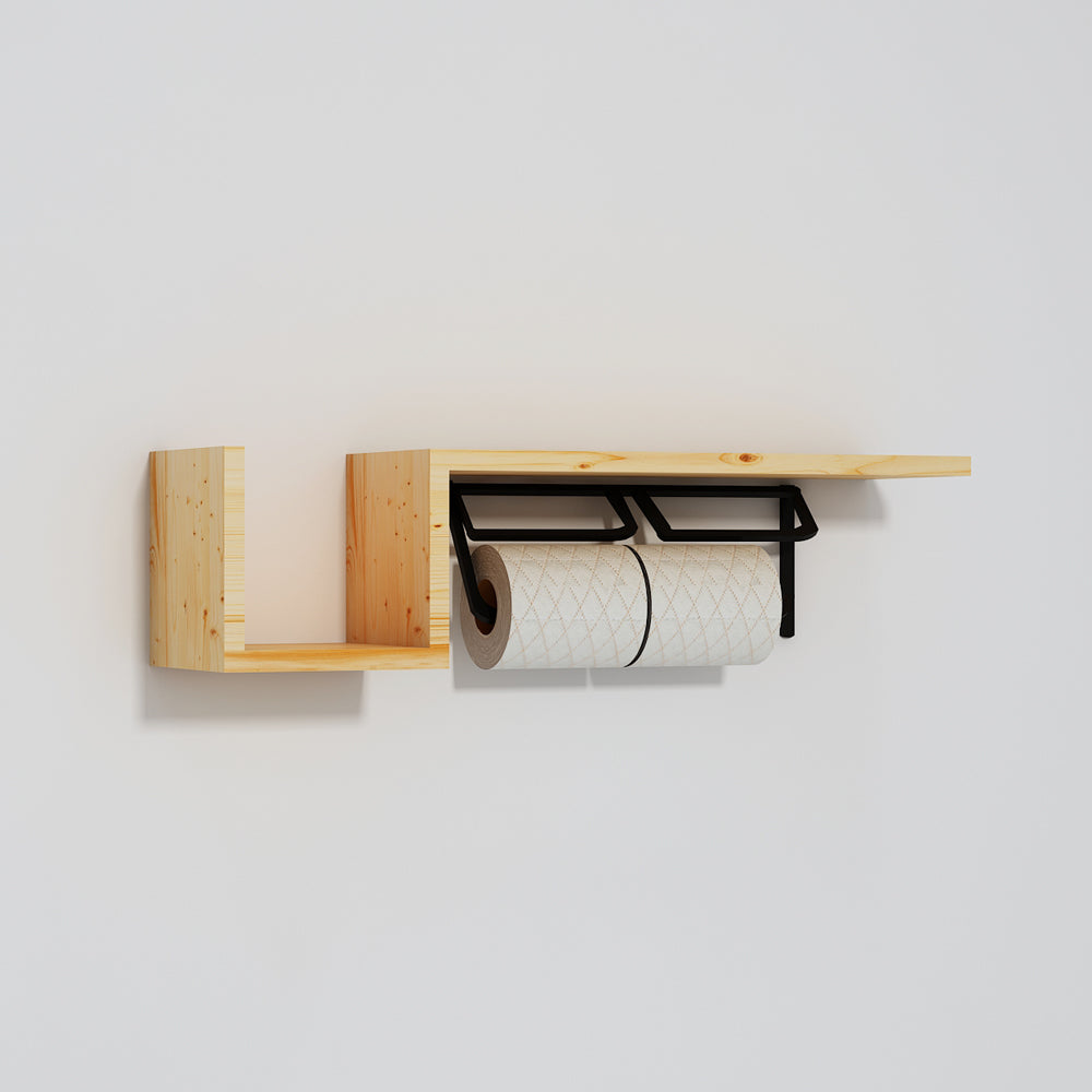 Wall hanging unit with open top and open plank shelf in wood in solid colour finish, toilet paper holder for toilet,toilet accessory unit-VI548