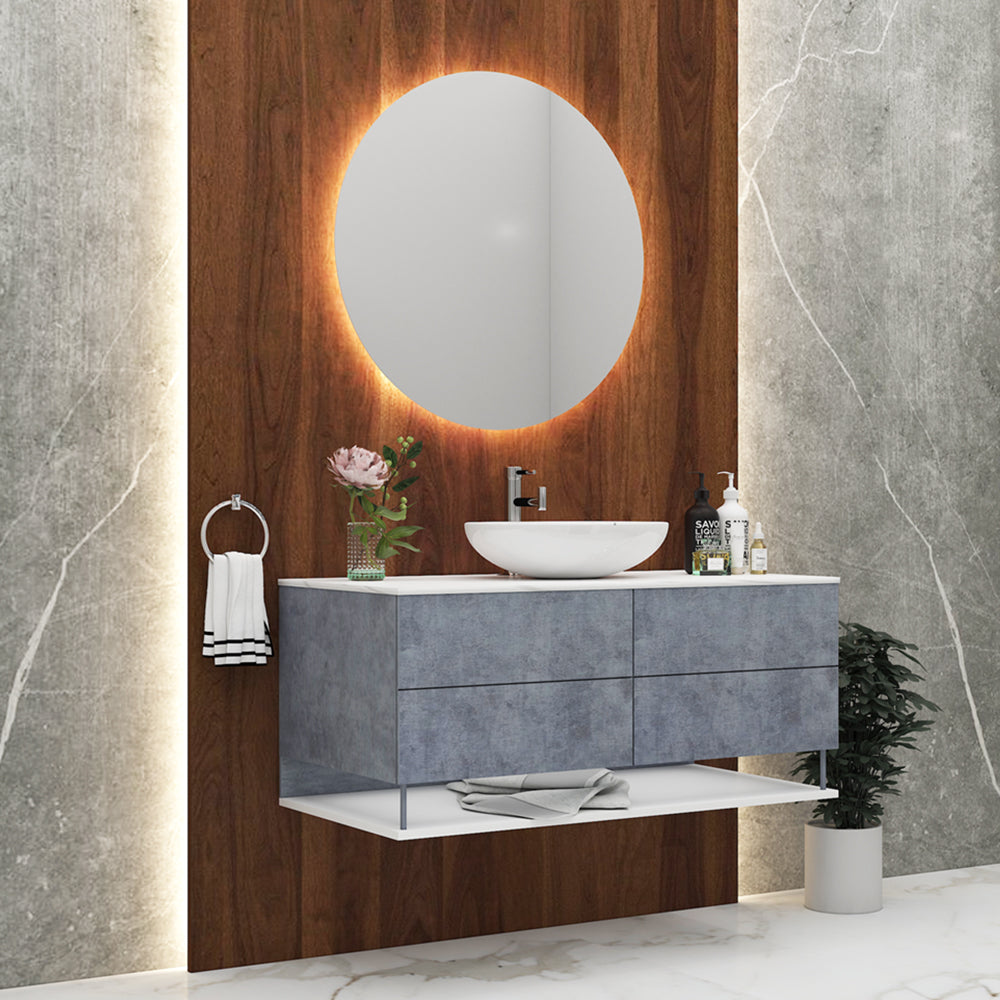 Wooden White & Grey Colored Wall Mounted Bathroom Vanity with Drawer- VI308