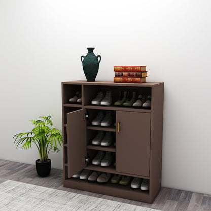 Buy Brown Wooden Shoe Rack with Open Shelf and Shutter, Shoe Storage Cabinet  IM-10001