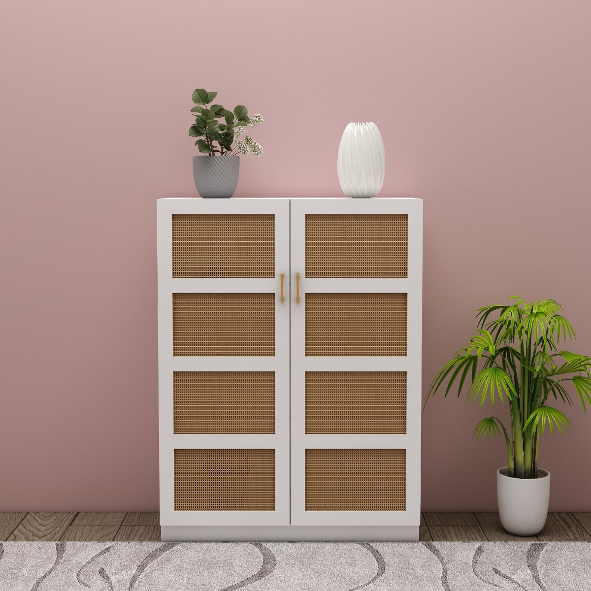 Storage Cabinate, White Color Storage Cabinate, Storage Cabinate with Wooden Shelf, Storage Cabinate with Shutter, Storage Cabinate Handle with Golden Finish, Storage Cabinate - IM- 11000