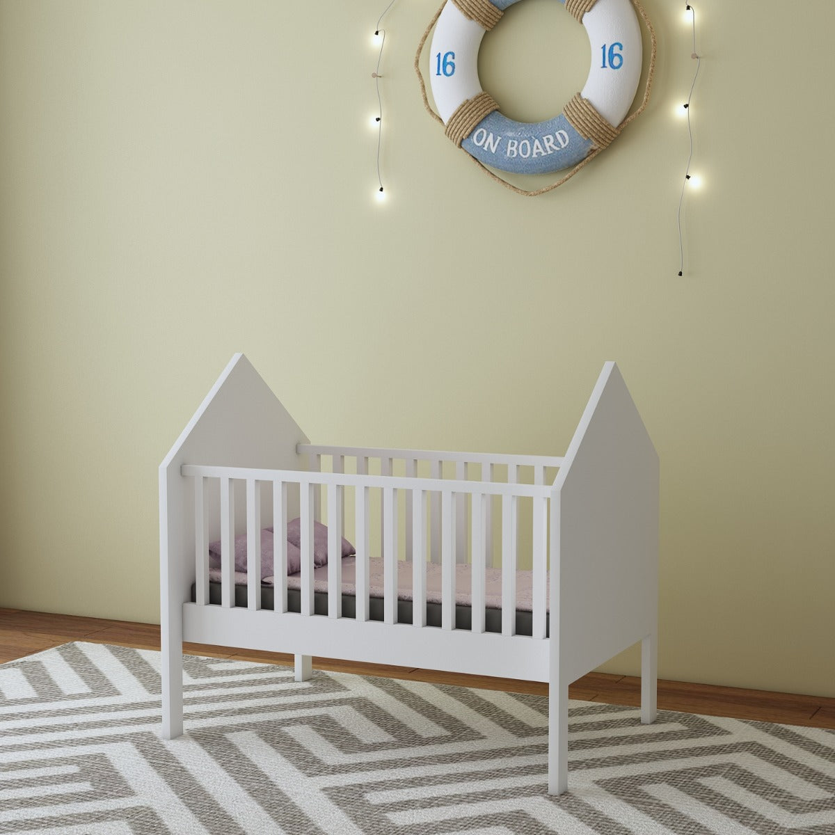 Baby Cribs, White  Baby Cribs, Kids Cot, Wooden Legs with Baby Cribs, Cribs - IM- 3024