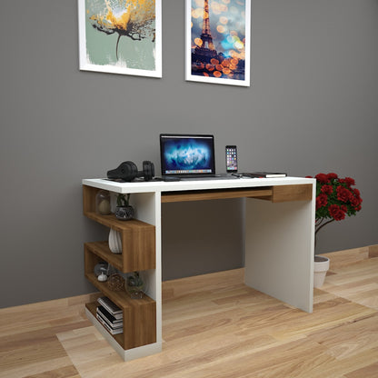 Study Table, White & Wood Study Table, Study Table with Open Shelf, Study Table with Drawer in Finger Groove, Study Table with Keyboard Tray, Study Table - IM - 12003