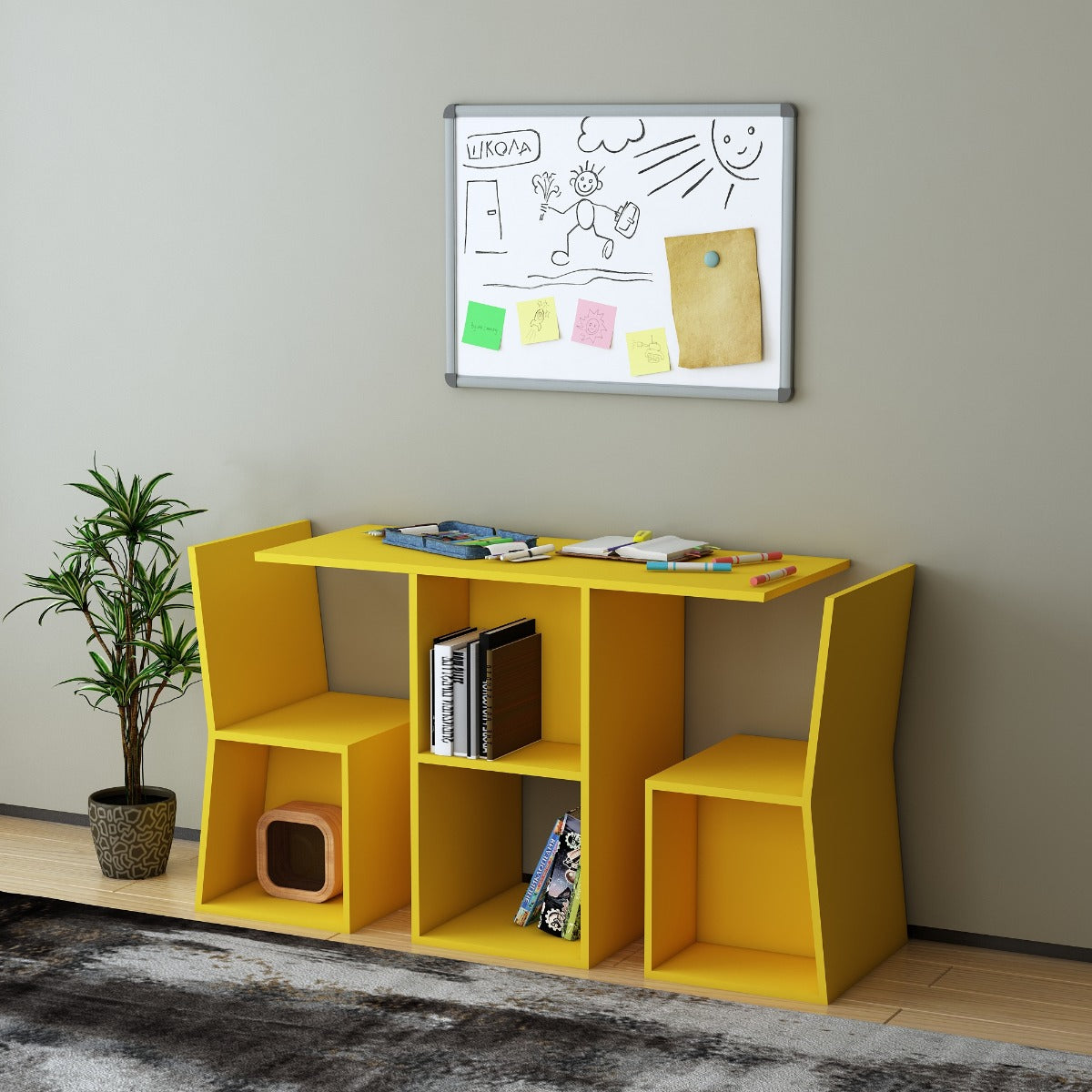 Study Table, Yellow Color  Study Table, Study Table with Open Shelf, Kids Study Table & Chair , Study Table - IM - 12006