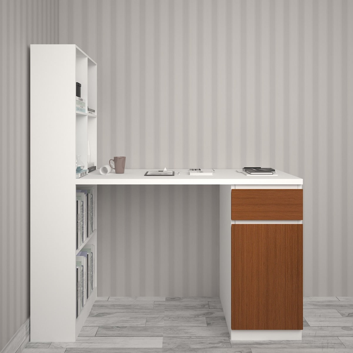 Study Table, Wood & White Color Study Table, Study Table with Open She ...