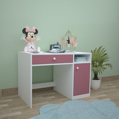 Kids Study Table,  White & Pink Color Study Table, Study Table with Drawer, Study Table with Open Shelf, Study Table with Shutter, Study Table - IM - 12014