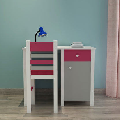 Kids Study Table & Chair, White, Grey & Pink Color Study Table, Study Table with Drawer, Study Table with Shutter, Study Table - EL - 12027