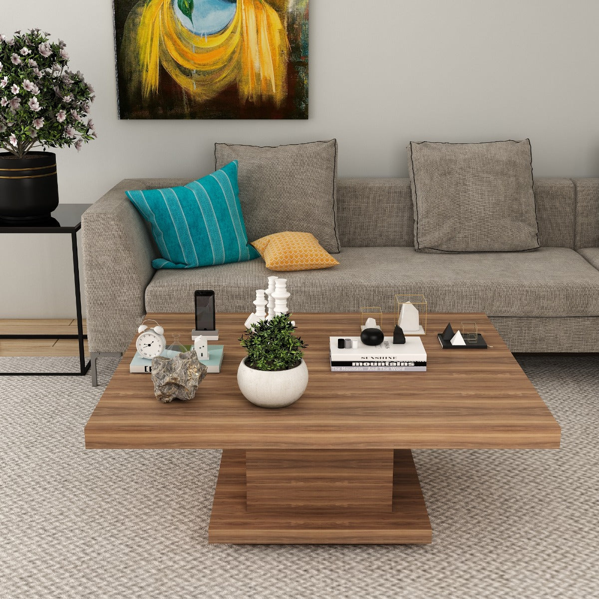 Square Coffee Table ,coffee table for living/waiting area vintage look coffee table in brown in prelaminate particle board,Coffee Table - VI864