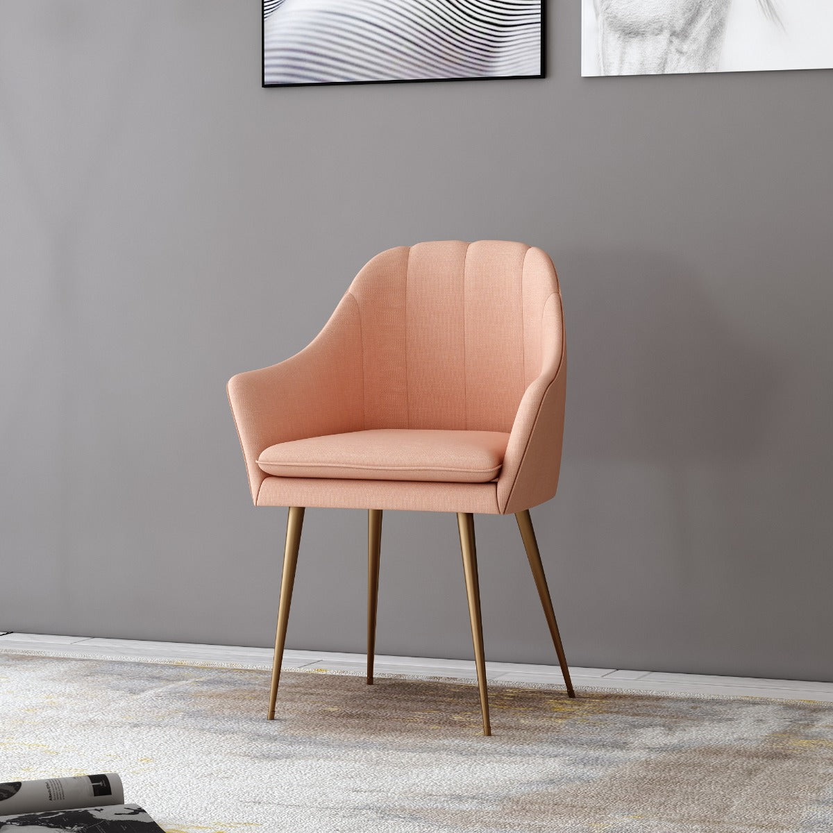 Chair, Pink Color Fabric Chair,Chair for Living & Office Area, Chair with Golden Leg, Chair- IM - 559