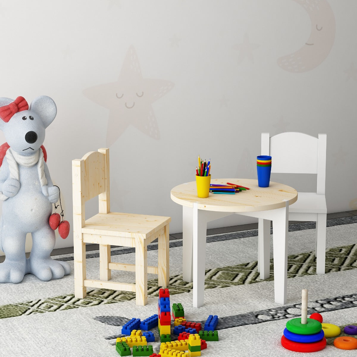 Kids table, Kids chair, study table, kids study table, Round  table, table chair set, stool, playing table , table, Study sets -Table and chair set- IM 4002