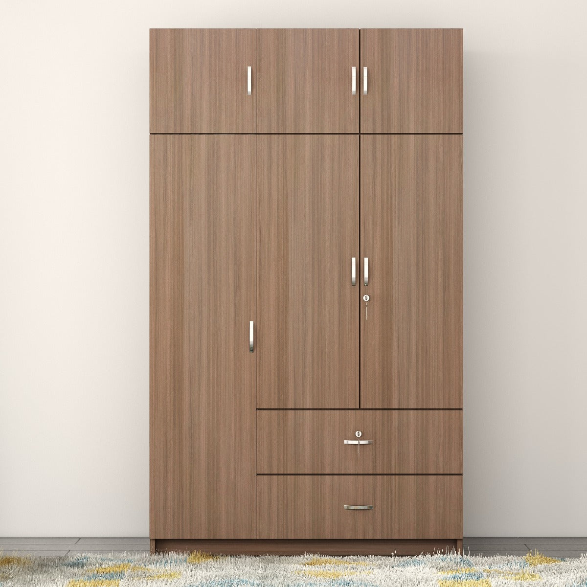 Wardrobe, Wardrobe Hanging Space, Wardrobe Loft Space, Wardrobe Open Self Space, Wardrobe  Wood Shutter, Wardrobe SS Handle, Wood Wardrobe, Wardrobe - IM- 7002