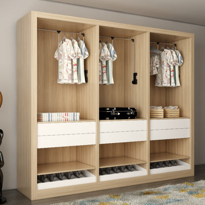 Wardrobe, Wardrobe Hanging Space, Wardrobe Open Shelf, Wardrobe Sliding Shutter,Wardrobe Drawer, Shoe Space with Wardrobe, White & Wood Wardrobe, Wardrobe - EL- 7003