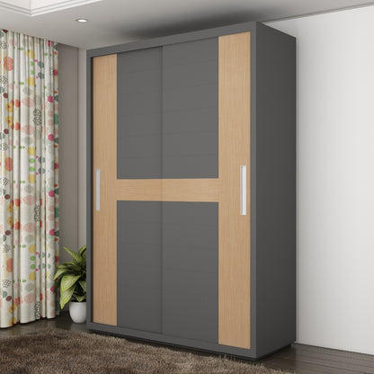 Wardrobe, Wardrobe Sliding Shutter, Wardrobe Hanging Space, Wardrobe Open Shelf,  Wardrobe Recess Handle, Shoes Space with Wardrobe, Grey & Wood Wardrobe, Wardrobe -VT- 7003