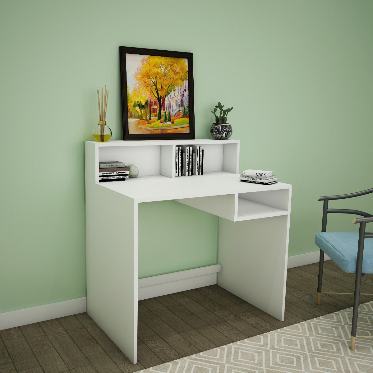 Study Table, White Color Study Table, Study Table with Open Shelf, Study Table - VT - 12041