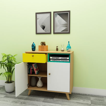 Book Shelf, Yellow, Green, White Color & Wood Book Shelf, Book Shelf with Drawer, Book Shelf with Shutter, Book Shelf with Open Space, Book Shelf - EL- 10002