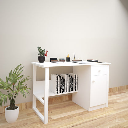 Study Table, White Color Study Table, Study Table with Drawer, Study Table with White MS Leg, Study Table with Open Shelf, Study Table with Shutter, Study Table - VT - 12033