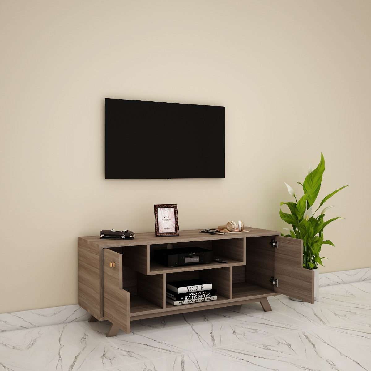 Entertainment Unit, Wood Entertainment Unit, Entertainment Unit for Living & Bedroom Area, Entertainment Unit with Open Shelf, Entertainment Unit with Shutter, Entertainment Unit - EL - 10009