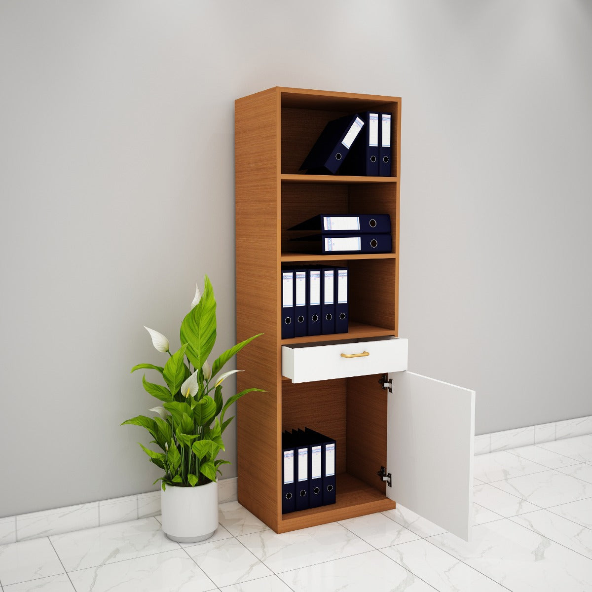 Office Cabinet, Wood & Grey Color Office Cabinet, Office Cabinet with open shelf, Office Cabinet with Shutter,Office Cabinet with Drawer, Office Cabinet - IM- 10020