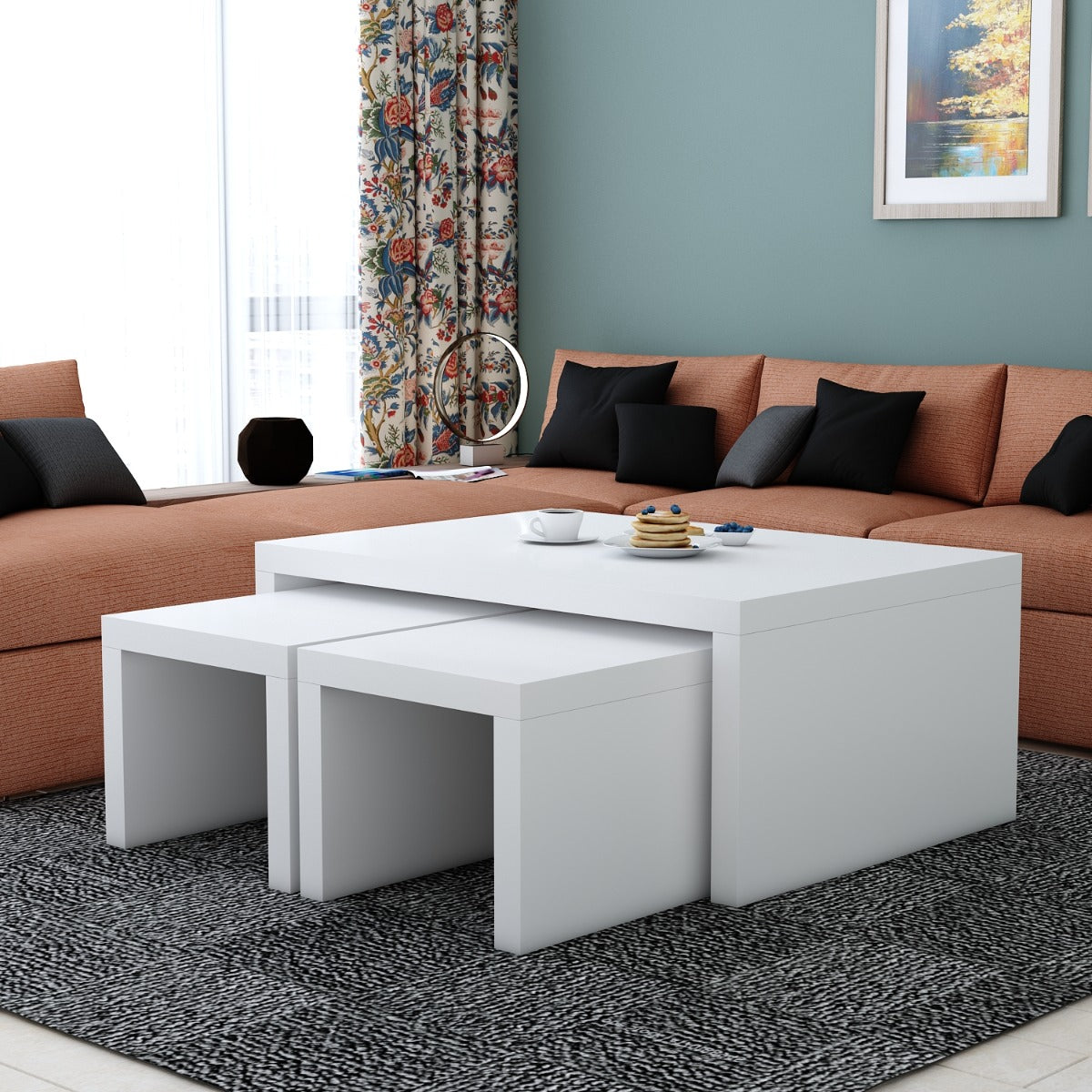 Coffee table, CenterTable, White Center Table, Center Table with stool,  Center Table -IM - 12061