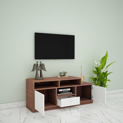 Entertainment Unit, Wood & White Color Entertainment Unit, Entertainment Unit for Living & Bedroom Area, Entertainment Unit with Open Shelf, Entertainment Unit with Shutter, Entertainment Unit with Drawer, Entertainment Unit - VT - 10013