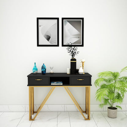 Console Table, Black Color Console Table, Console Table with Open Shelf, Console Table with Drawer, Console Table with MS Leg in Gold Finish , Console Table - VT-12050