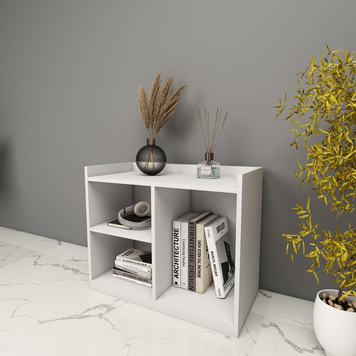 End Table, White End Table, End Table with open shelf,  End Table - EL - 12057