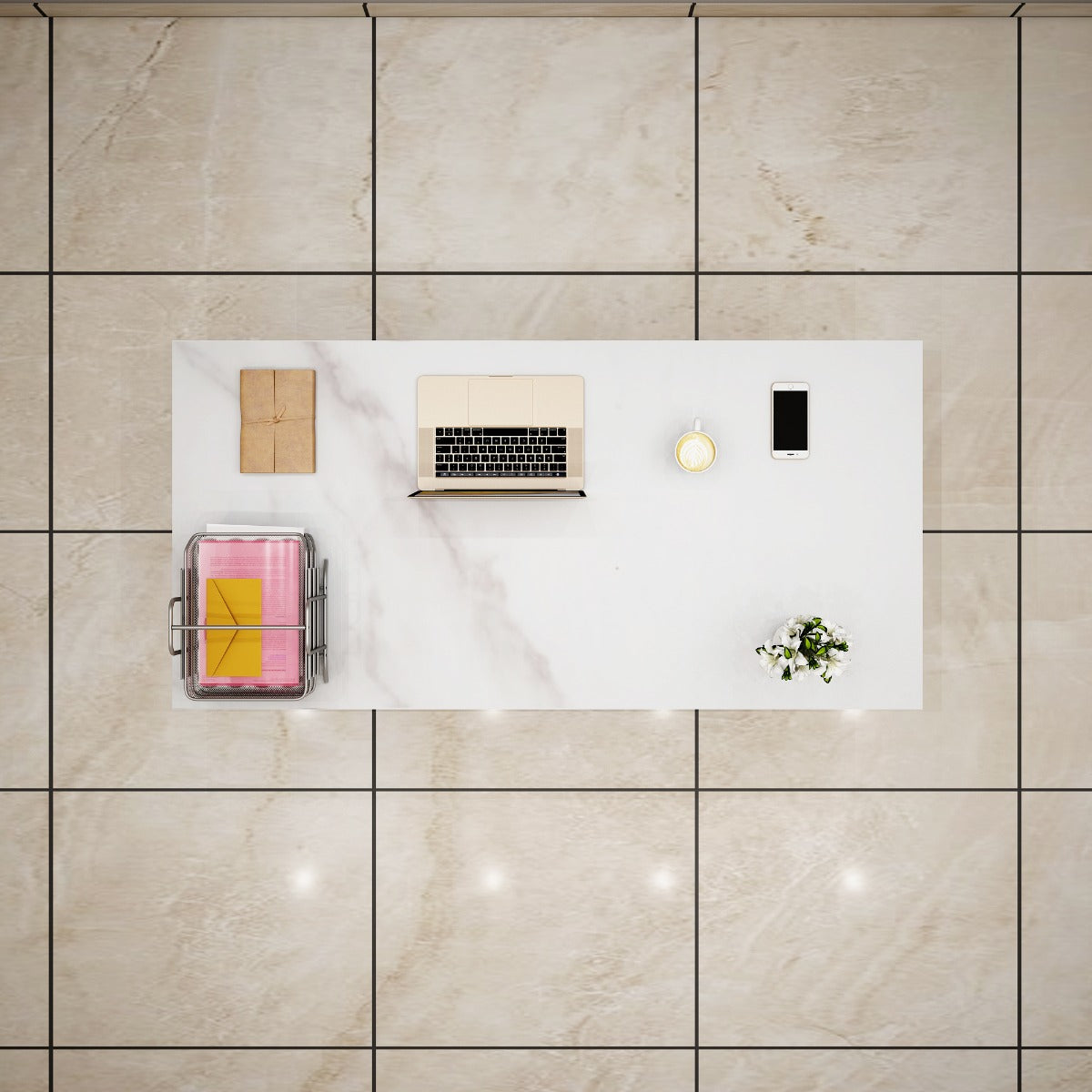 Office Table, White Office table, Table for Office, MD Table, Office Table Leg in Gold Finish, Office Table - EL - 12065