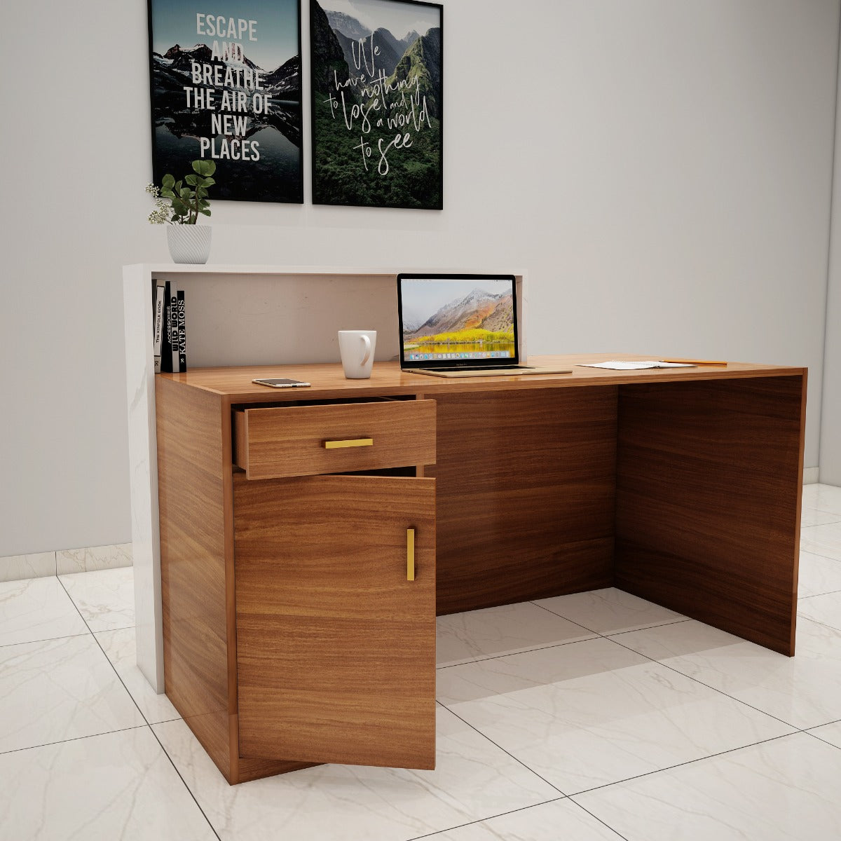 Minimalist Reception Desk with Integrated Storage and Privacy Panel VT - 12071