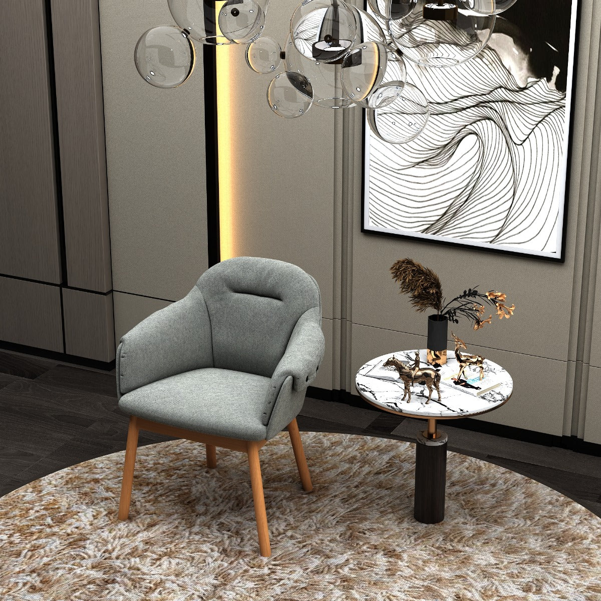 Chair, Grey & Brown Color Chair,Chair for Living Area, Arm Rest Chair, Chair- IM - 554