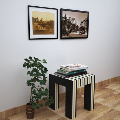 End table with coloured block rows open from top in wood with solid colour finish, utility table for Books/Magazines stand,Table units-EL480