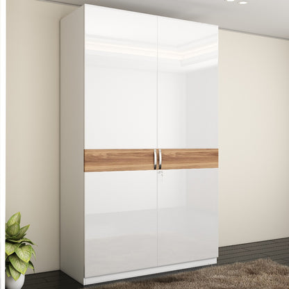 Wardrobe, Wardrobe Hanging Space, Wardrobe Loft Space, Wardrobe Open Self Space, White Shutter Wardrobe, Wardrobe SS Handle, White & Wood Wardrobe, Wardrobe - EL- 7001