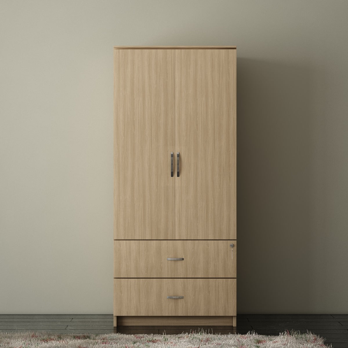 Wardrobe, Wardrobe Hanging Space, Wood Shutter Wardrobe, Wardrobe SS Handle, Wood Wardrobe, Wardrobe - VT- 7001