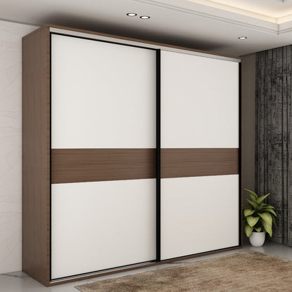 Wardrobe, Wardrobe Sliding Shutter, Wardrobe Hanging Space, Pull down Hanger with Wardrob, Wardrobe Open Shelf,   White, Wood & Grey Wardrobe, Wardrobe -EL- 7004