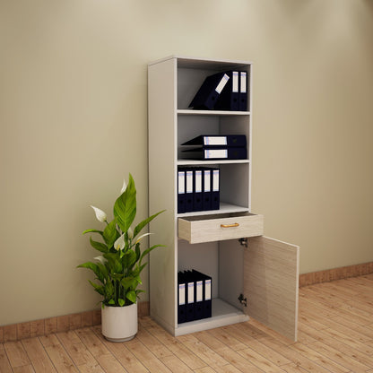 Office Cabinet, Wood & White Color Office Cabinet, Office Cabinet with open shelf, Office Cabinet with Shutter,Office Cabinet with Drawer, Office Cabinet - IM- 10021