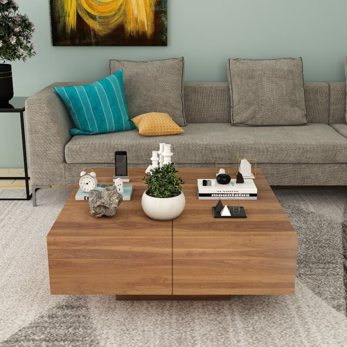 Square Coffee Table ,coffee table for living/waiting area vintage look coffee table in brown in prelaminate particle board,Coffee Table - VI865