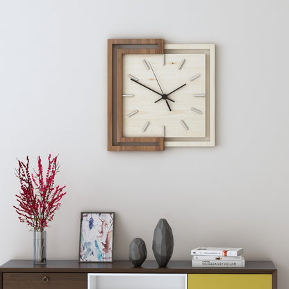 Square Clock in wood, clock for living/waiting/office  area , vintage clock in white & brown ,Clock - VI552