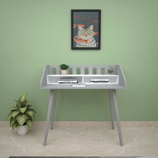 Study Table, Grey & White Study Table, Study Table with Open Shelf, Study Table with Tapered Legs, Study Table - IM - 12002