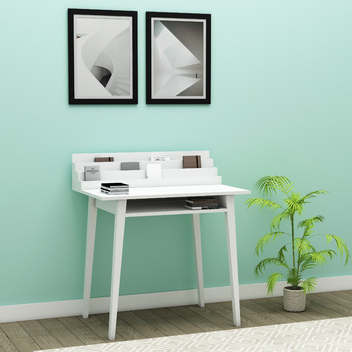 Triangular Table Study White Study Table, White Study Table, Study Table with Groove Space, Study T ...