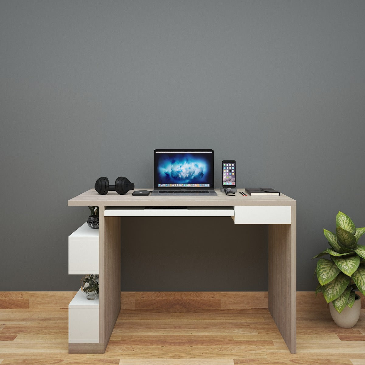Study Table, Wood & White Study Table, Study Table with Open Shelf, St ...