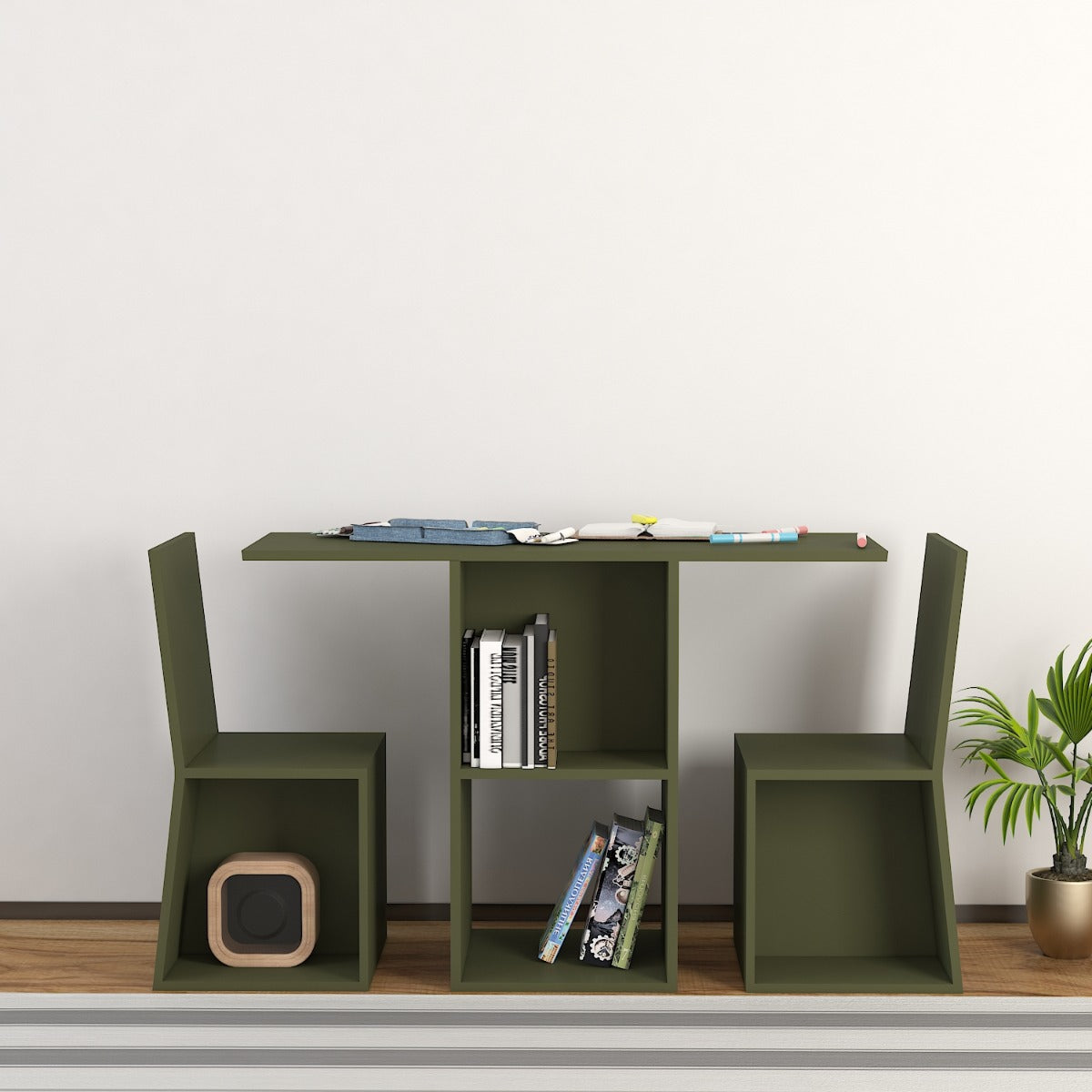 Study Table, Olive Green Color Study Table, Study Table with Open Shel ...