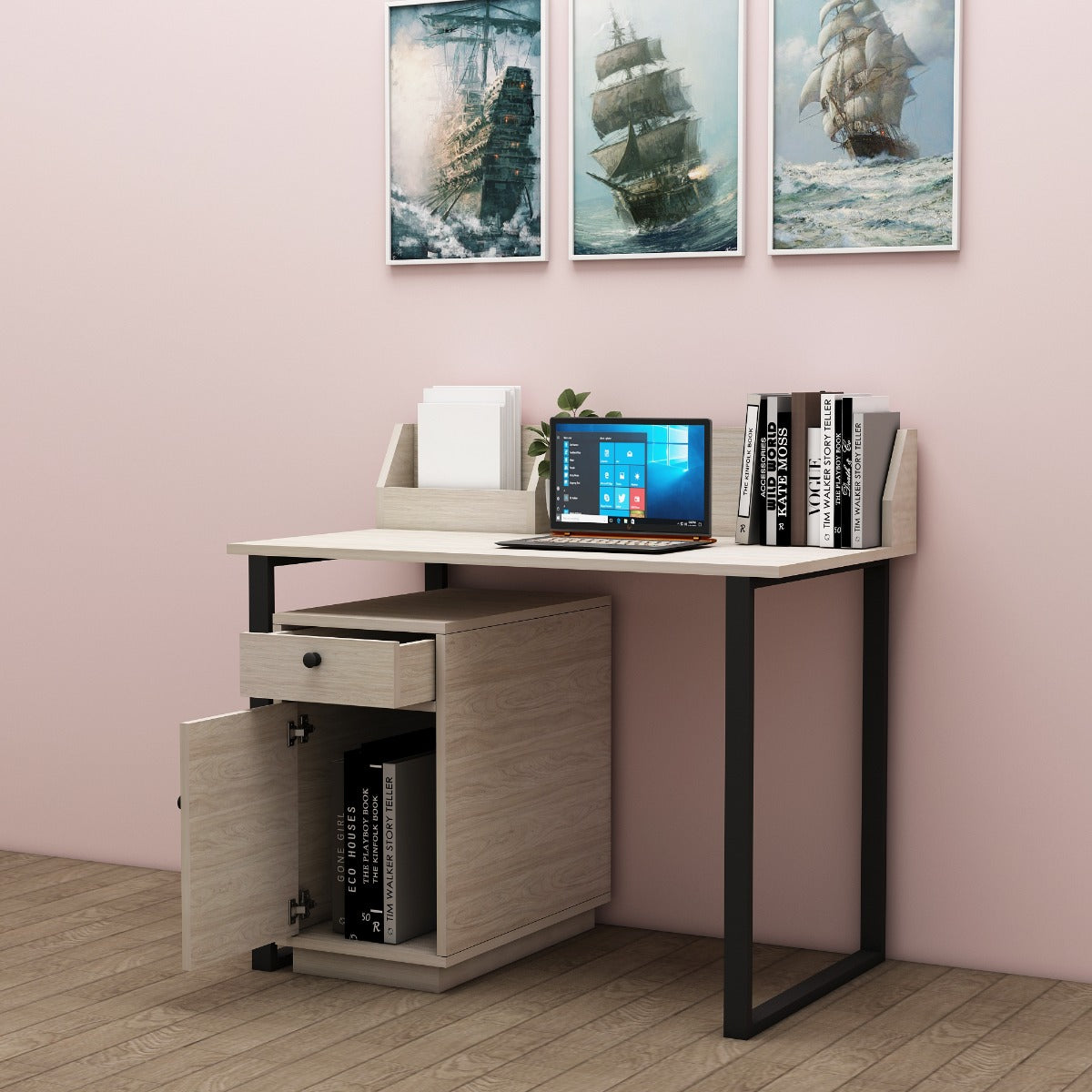 Study Table,  Wood Study Table, Study Table with Drawer, Study Table with Open Shelf, Study Table with Shutter, Study Table with Black MS Leg, Study Table - IM - 12016